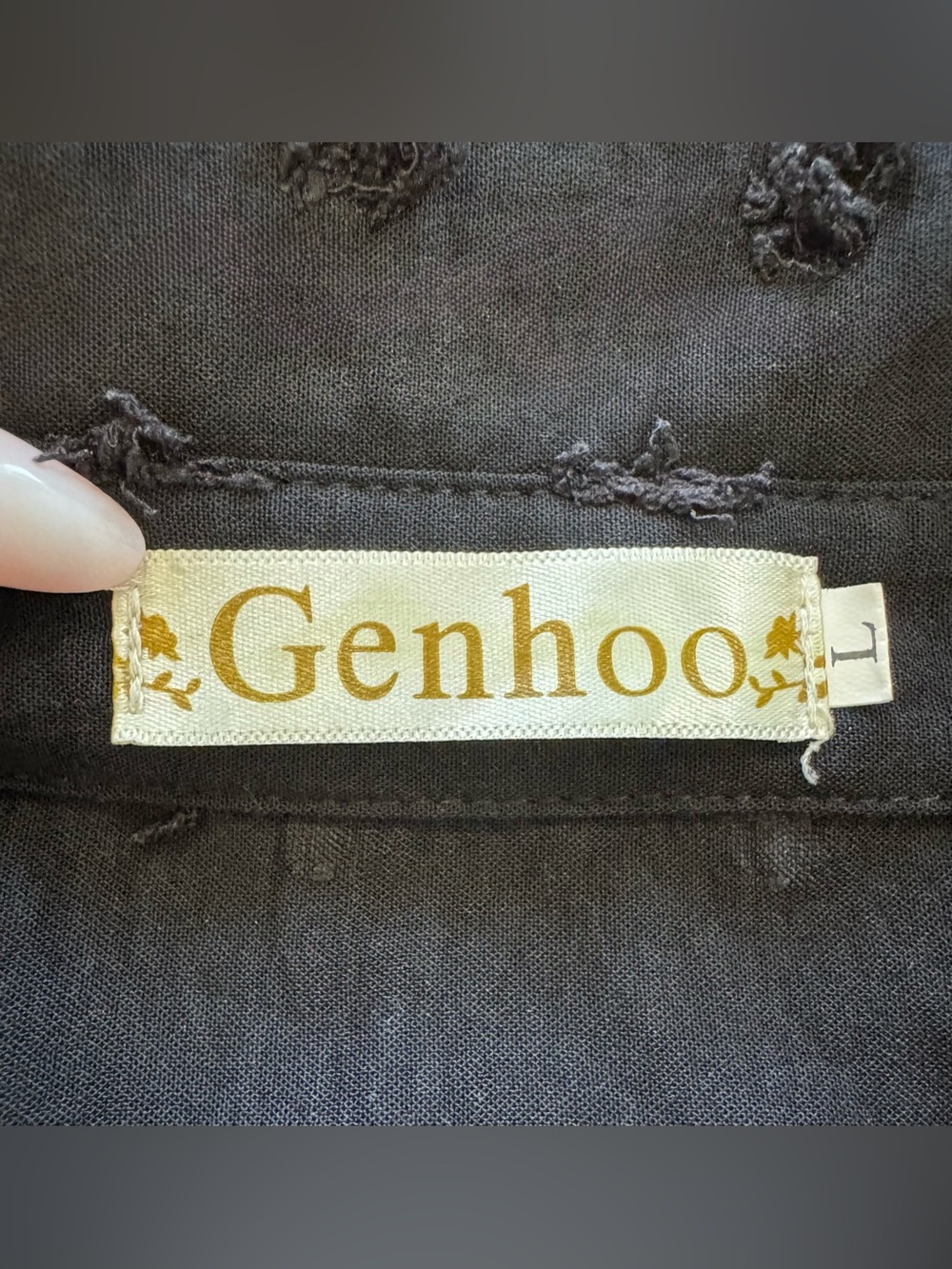 Genhoo Dress Black Clip Dot Shift Size L Henley Collar Tab Sleeve Flawless NWOT - Picture 5 of 5